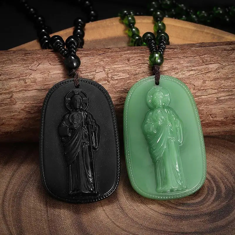 Imitation Jade Bodhisattva Pendant Necklace | Unisex Choker Pendant Necklace Axl