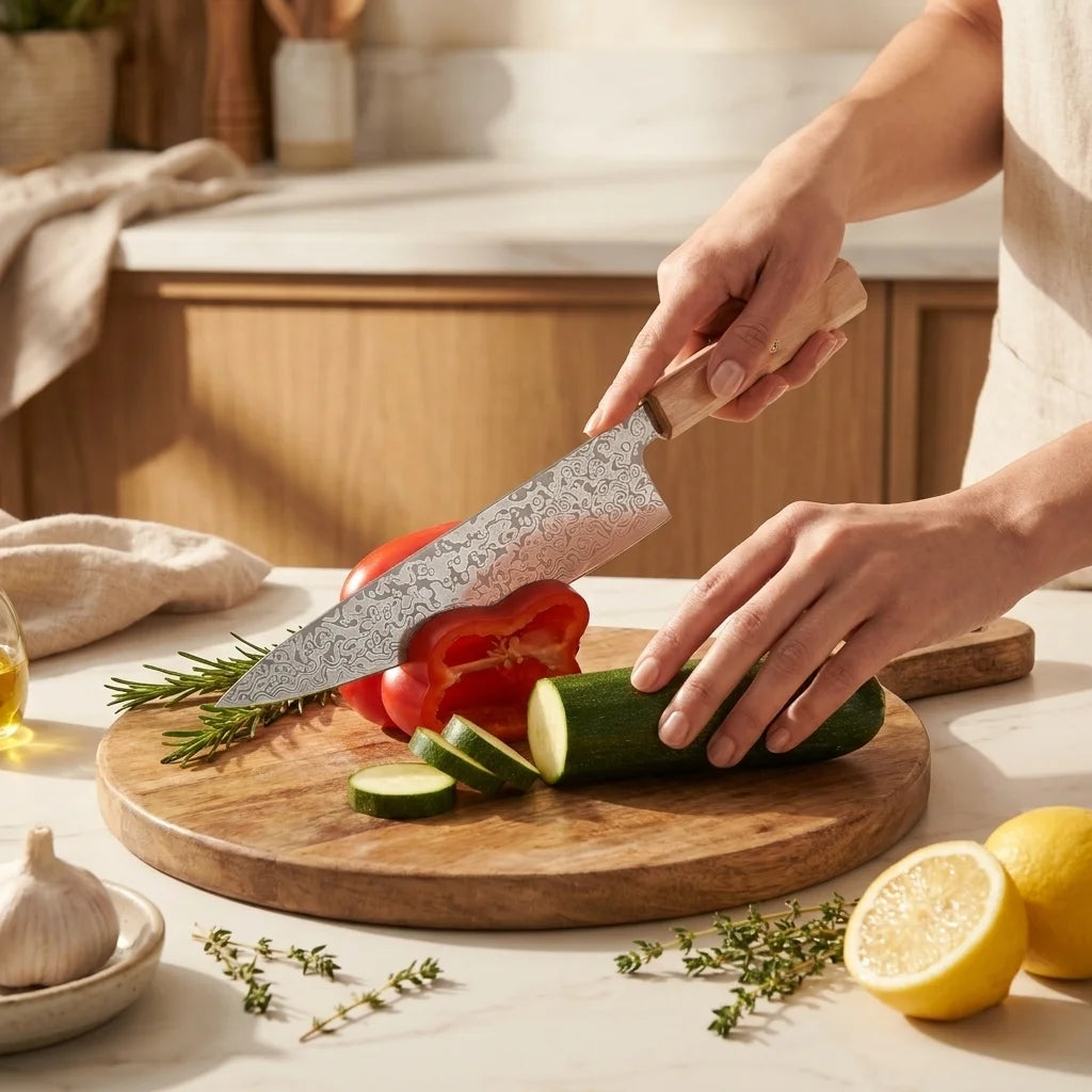 Damascus Steel Chef Knife – Japanese 21cm Kitchen Blade Damascus Chef Knife Axl