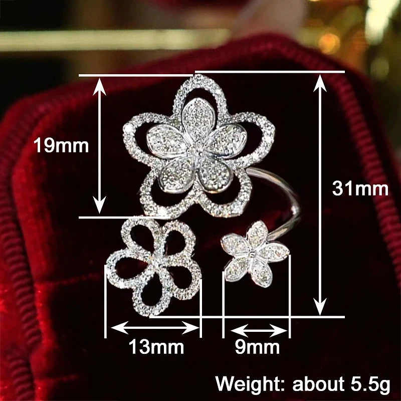 Huitan Flower CZ Statement Ring – Adjustable Sparkling Ring Fashion Statement Ring Axl