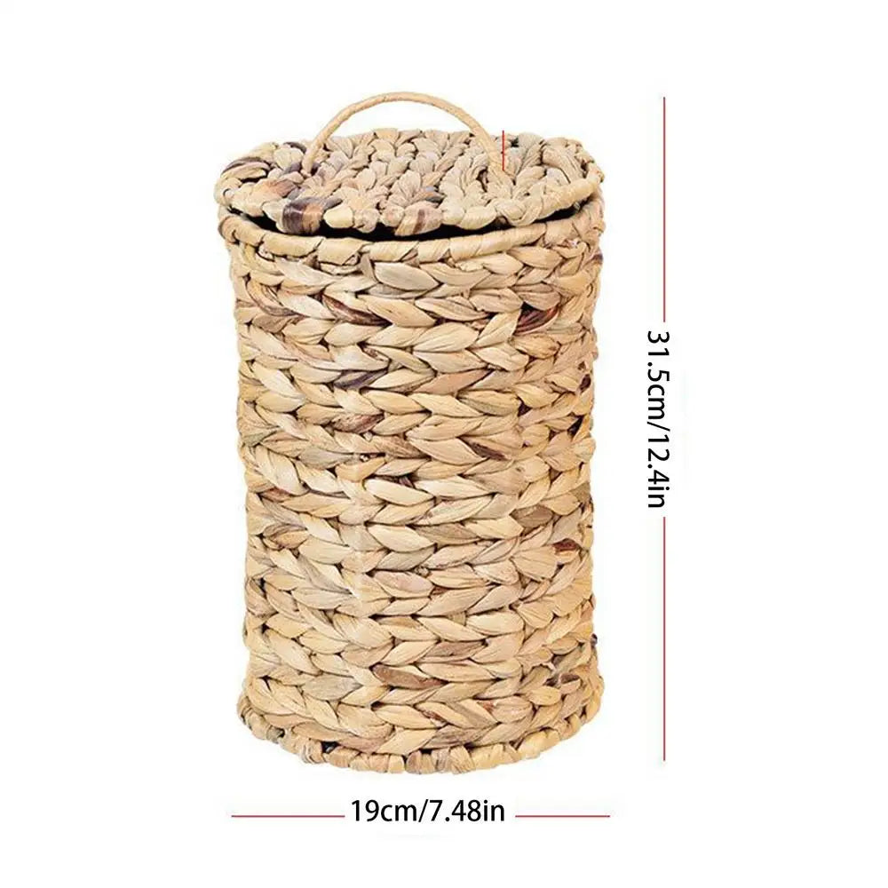 Woven Gourd Grass Waste Basket – Round Rattan Trash Can Woven Waste Basket Axl As show