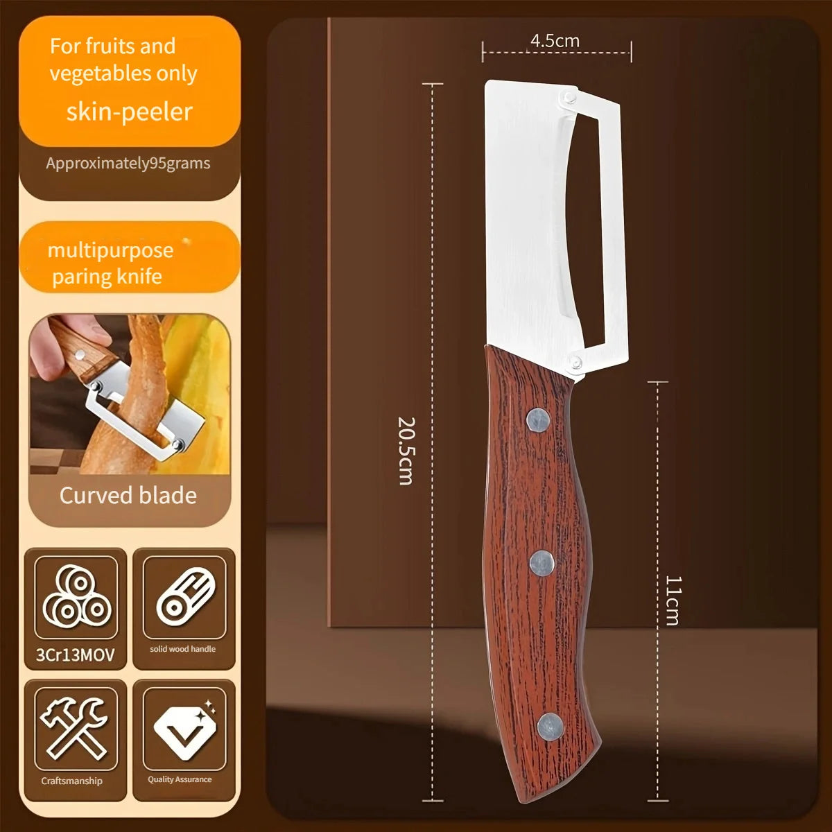SHIBO Wooden Handle Paring Knife – Stainless Steel Fruit Peeler Paring Knife Axl