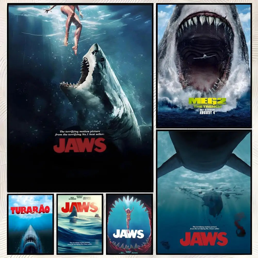 Jaws Movie Poster Self-Stick HD PVC Waterproof Wall Art Movie Wall Poster Axl