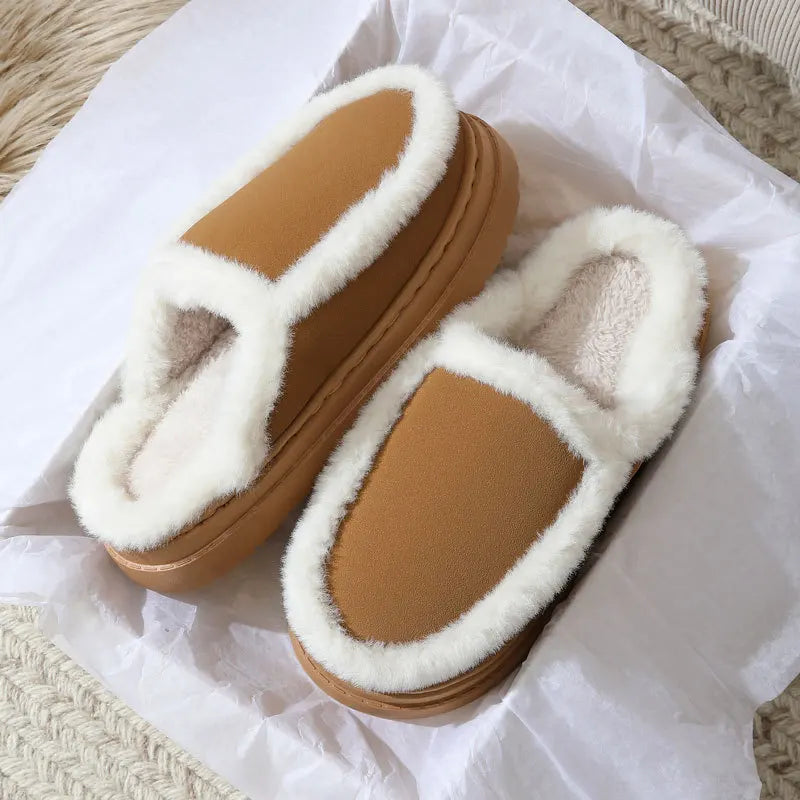 Women's Fluffy Plush Slippers – Plus Size Non-Slip Faux Suede Women's Plush Slippers Axl Brown 38-39