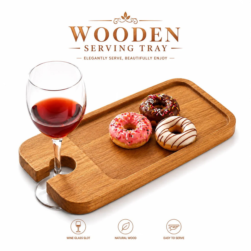Wooden Wine Tray with Glass Holder | Charcuterie Serving Board Wooden Serving Tray Axl 2 Pack
