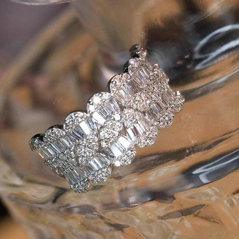 Huitan Cubic Zirconia Wedding Band Ring for Women | Pavé Wedding Band Ring Axl