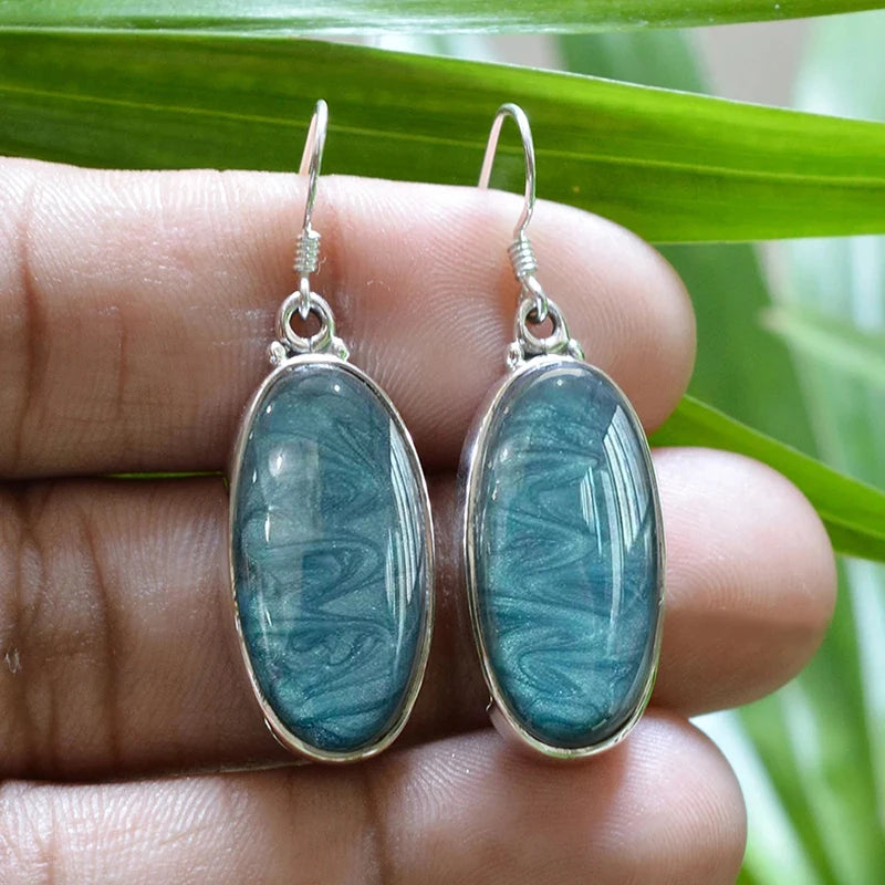 Huitan Blue Enamel Drop Earrings – Bohemian Geometric Style Drop Earrings Axl