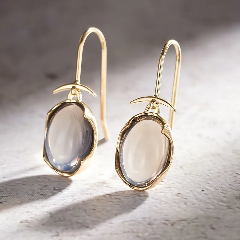 Huitan Oval CZ Drop Earrings – Vintage Geometric Women's Jewelry Drop Earrings Axl