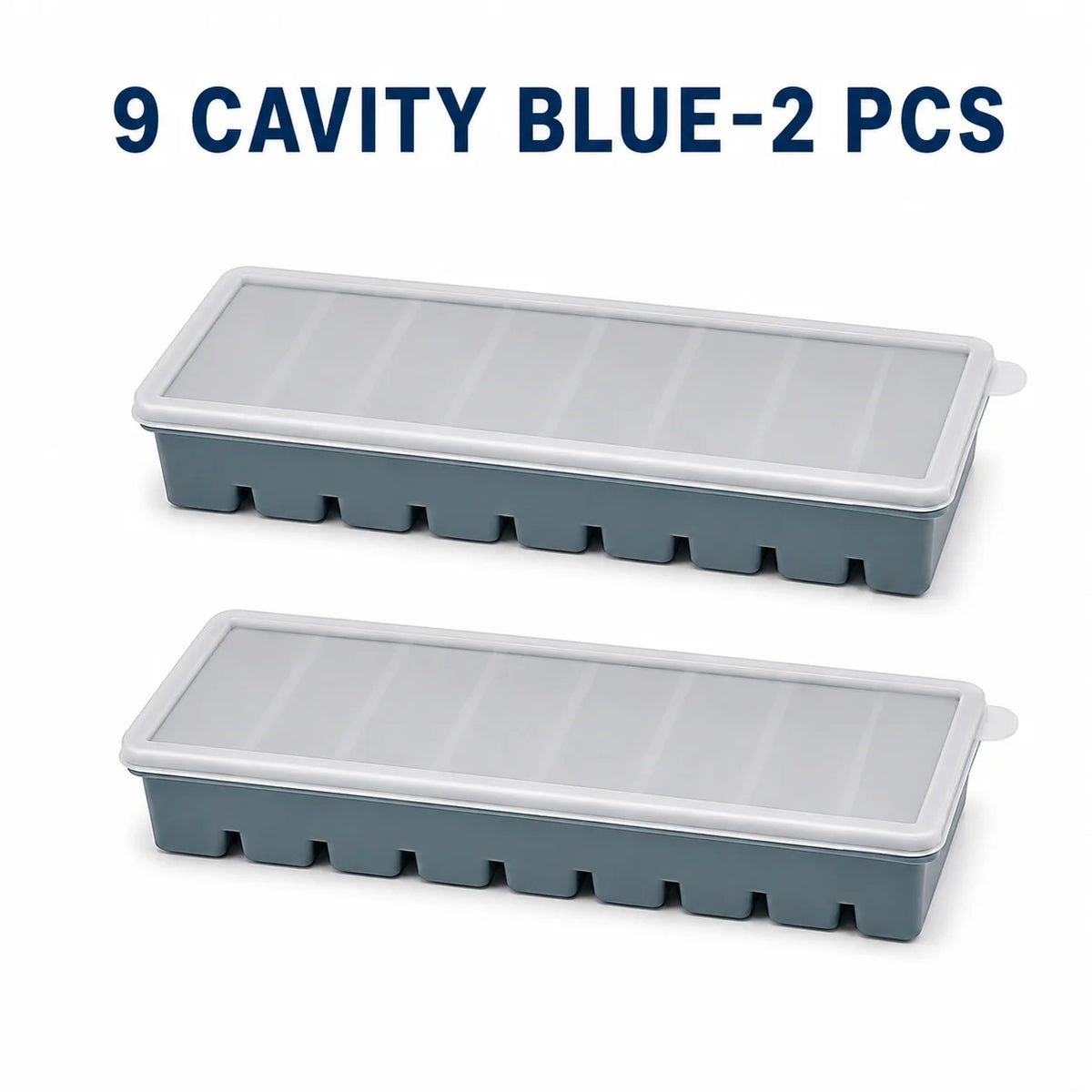 Silicone Long Ice Stick Tray with Lid – Oven Safe, Stackable Silicone Ice Tray Axl 9 Cavity Blue-2 Pcs