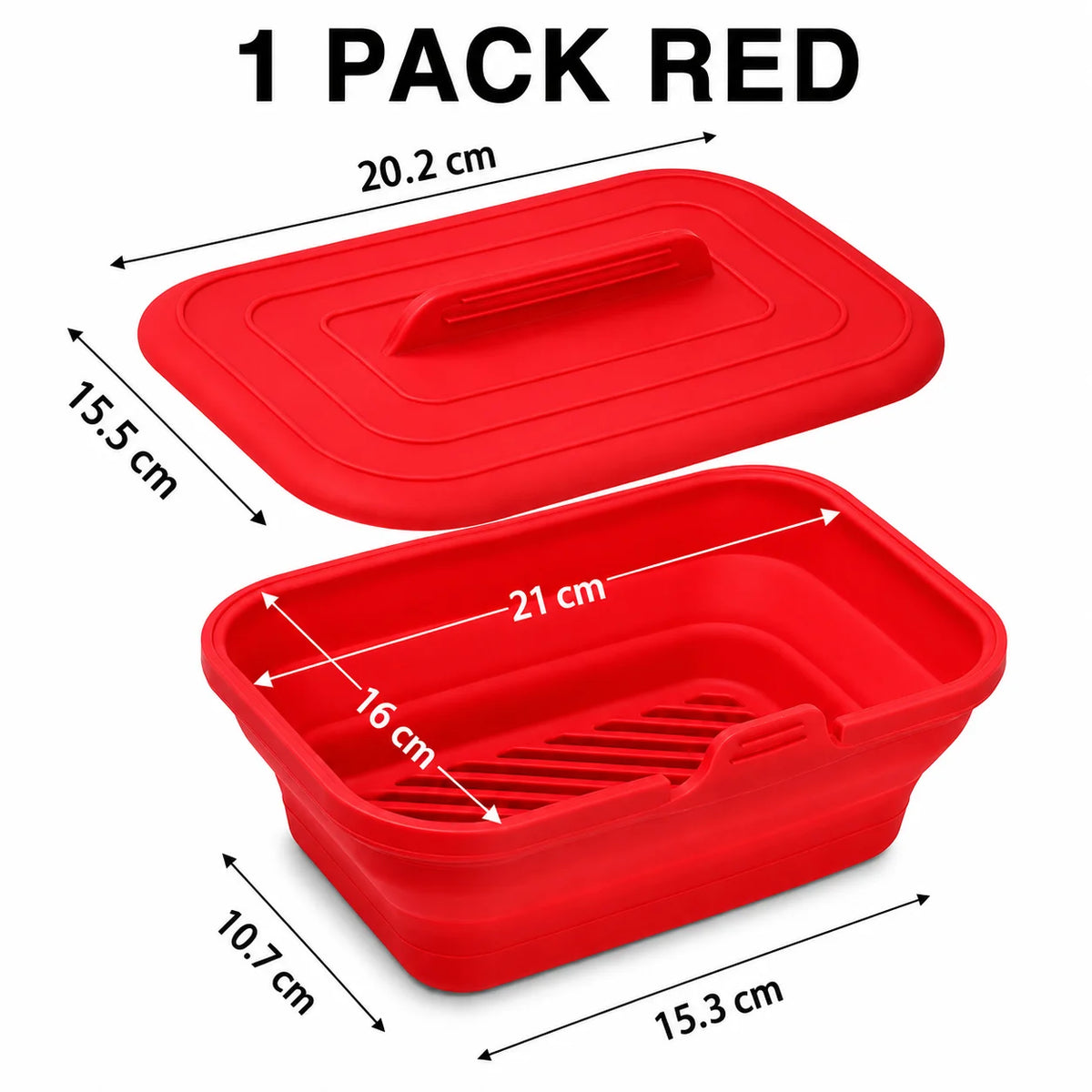 Foldable Silicone Air Fryer Basket with Lid | Reusable Baking Pan Silicone Baking Pan Axl 1 Pack Red