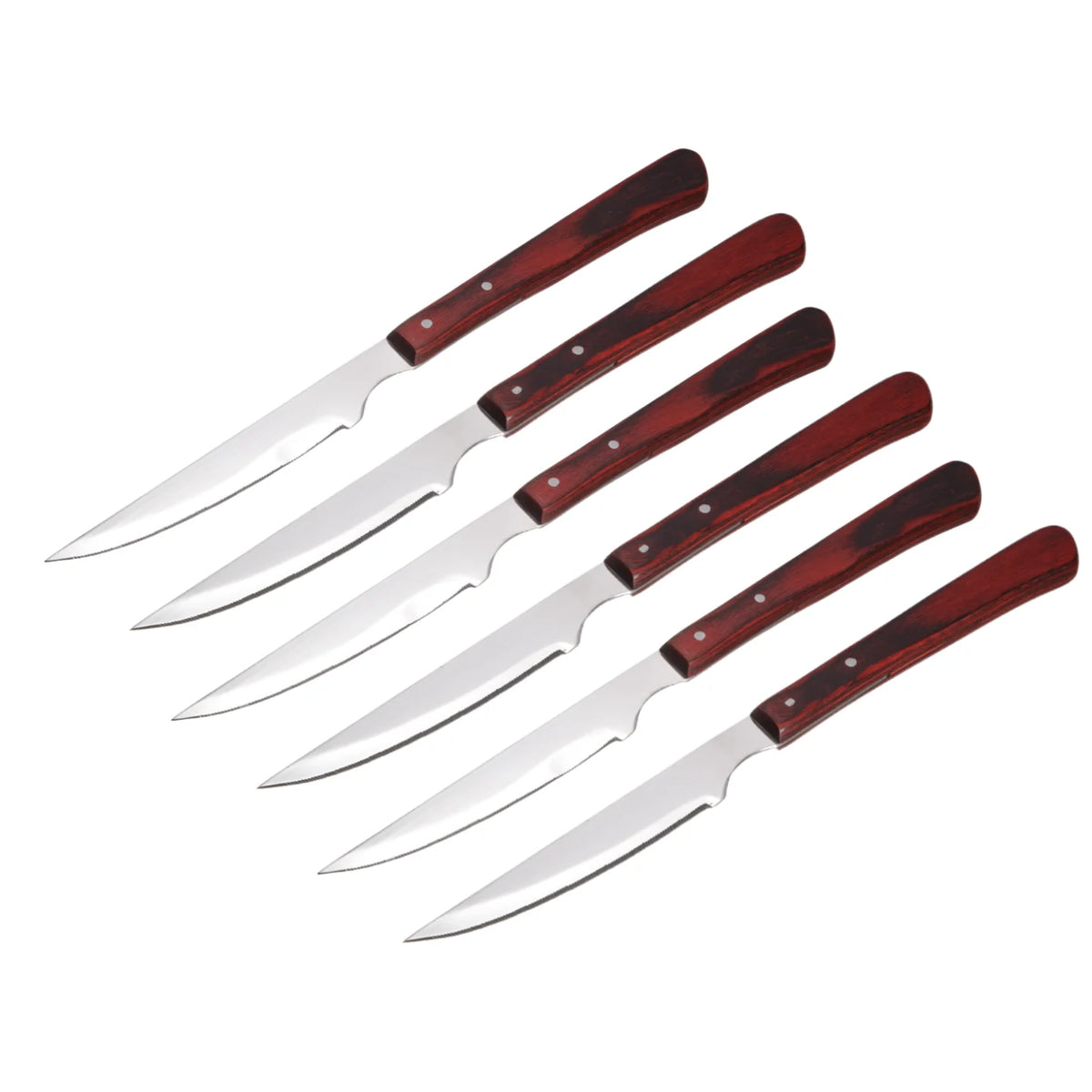 Serrated Steak Knife Set – Stainless Steel & Redwood Handle (1–12 Pc) Steak Knife Set Axl 6 Pc