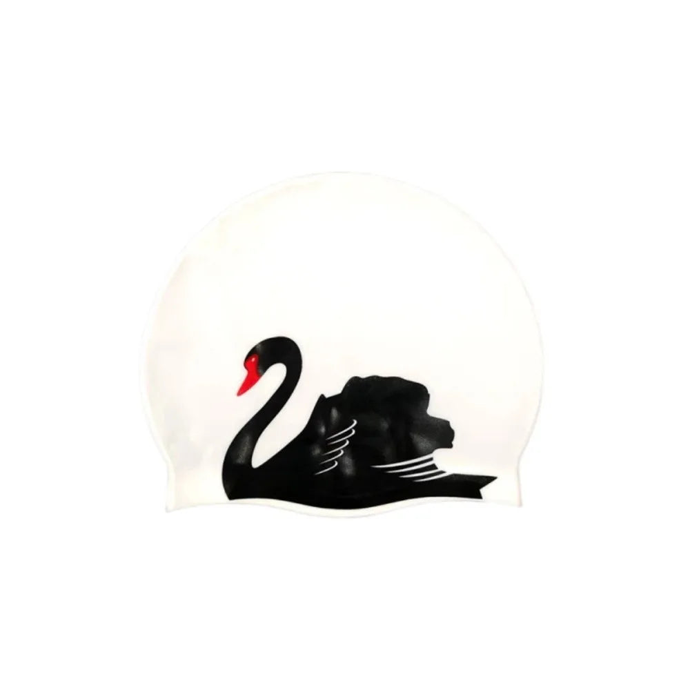 Plus Size Silicone Swim Cap – Printed, Waterproof & Ear Guard Silicone Swim Cap Axl White Black Swan