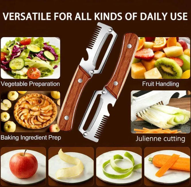 3-in-1 Oak Handle Stainless Steel Peeler for Fruit & Veg Fruit Peeler Knife Axl