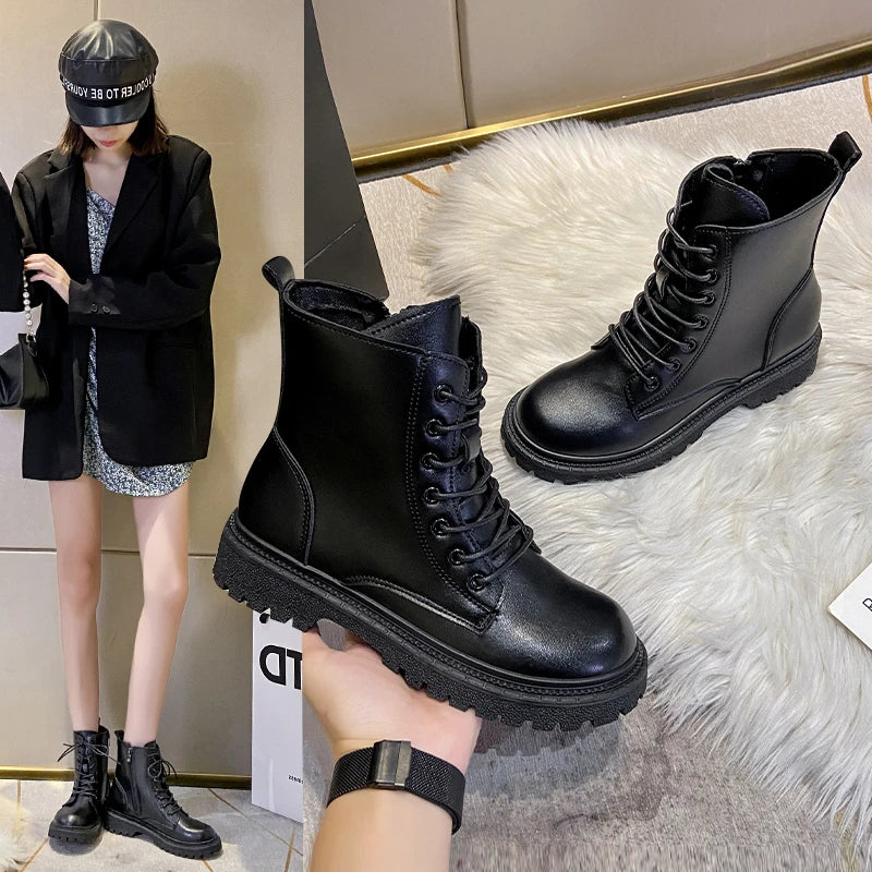 Women's Chelsea Ankle Boots – Block Heel Round Toe PU Leather Chelsea Ankle Boots Axl