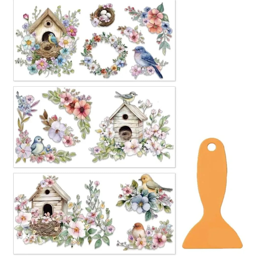 Bird Flower Rub-On Transfers for Furniture & Crafts – 3-Sheet Set Rub-On Transfer Stickers Axl AECH04-14840