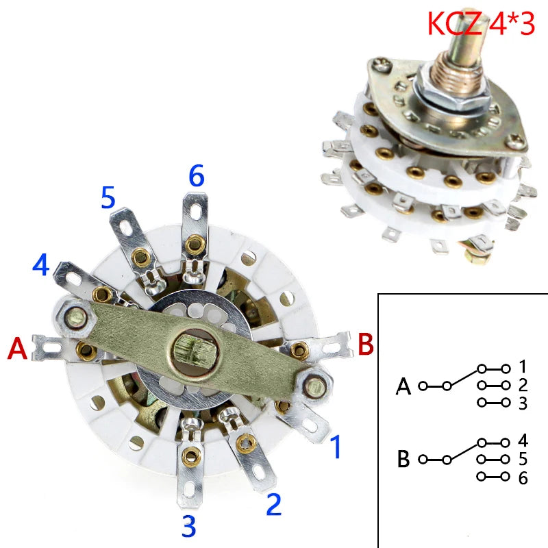 Rotary Switch Selector 2-Pole & 4-Pole Multi-Position with Cap Rotary Switch Axl KCZ 4x3