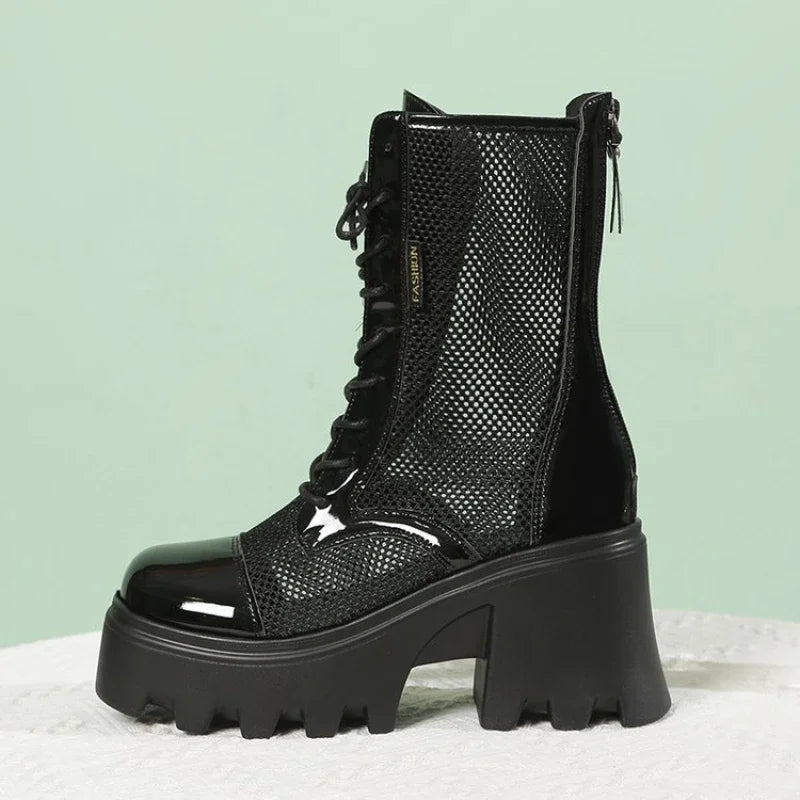 Women's Platform Wedge Ankle Boots – Breathable Mesh Booties Platform Wedge Booties Axl
