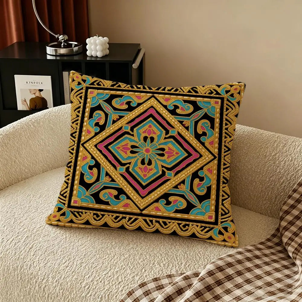 Natural Linen Brocade Print Cushion Cover | Sofa & Bed Pillowcase Decorative Cushion Cover Axl