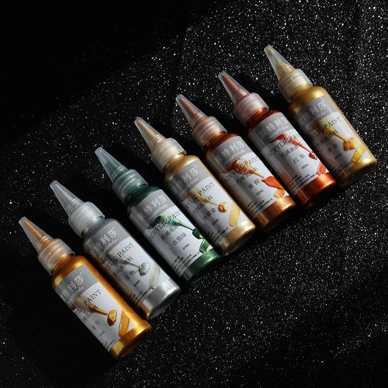 60ml Metallic Acrylic Paint – Gold, Silver & Copper DIY Pigment Acrylic Craft Paint Axl
