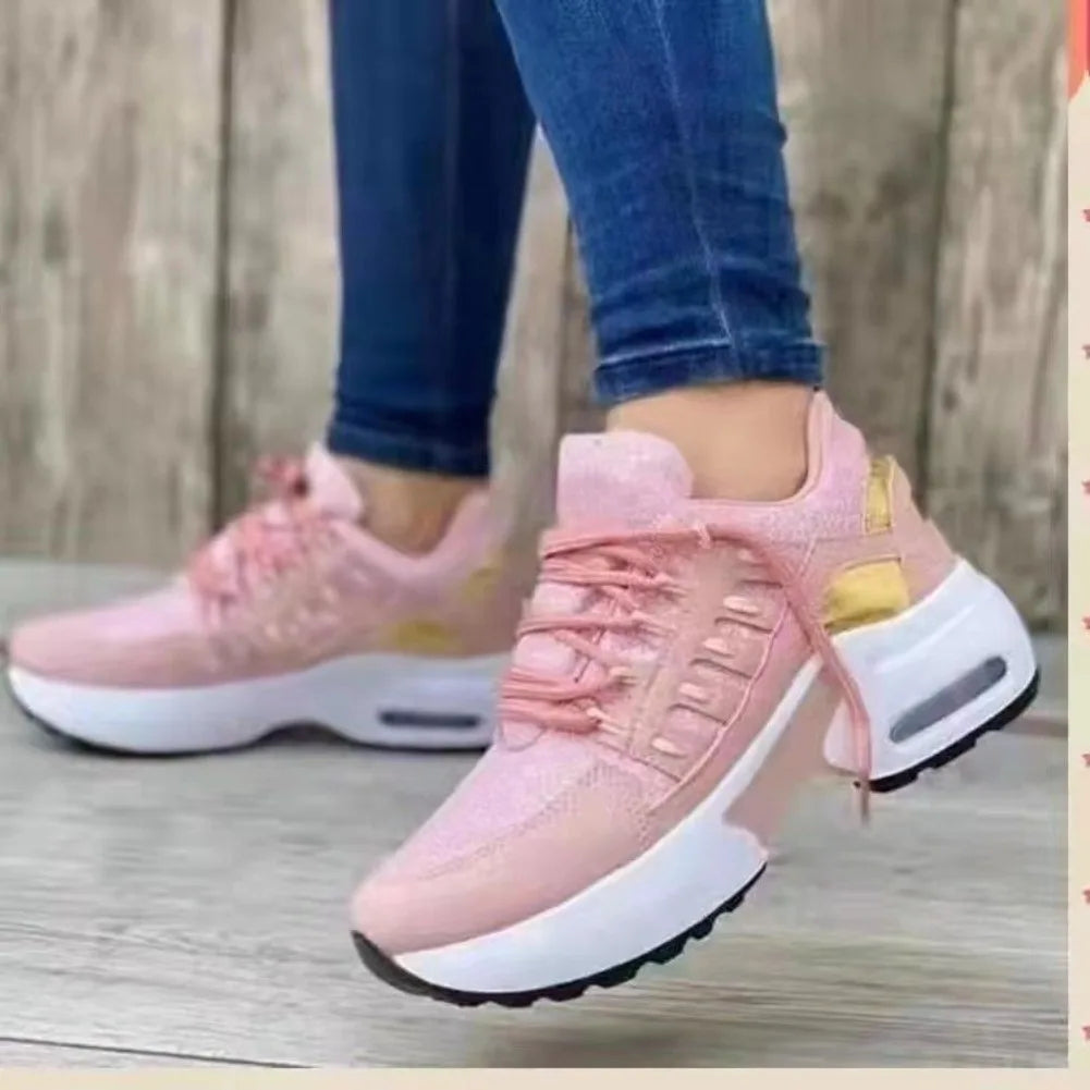 Women's Platform Mesh Sneakers – Casual Comfort Lace-Up Shoes Platform Sneakers Axl Pink 37