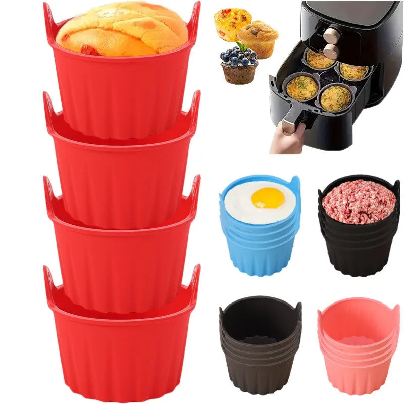 KEMORELA 4-Pack Silicone Ramekins – Air Fryer & Muffin Molds Silicone Baking Molds Axl