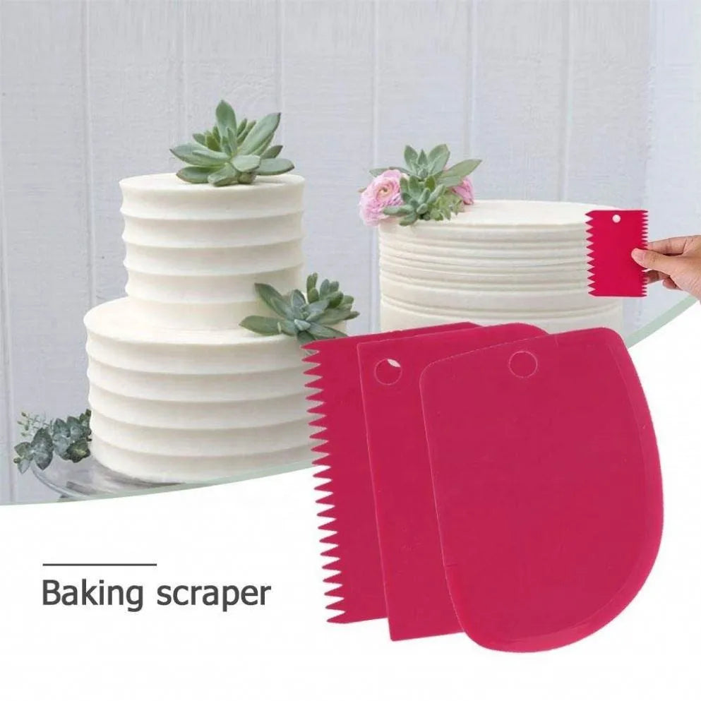 3-Piece Plastic Dough & Cream Scraper Baking Set | Cake Tools Baking Scraper Set Axl
