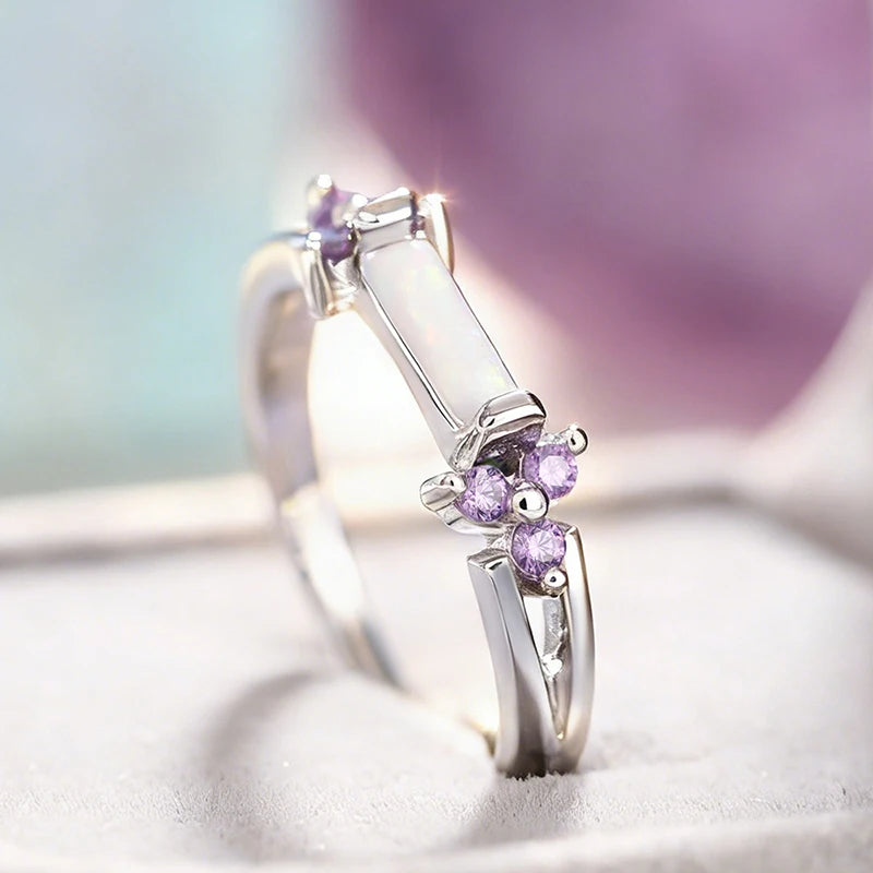 Huitan Women's Opal Purple CZ Ring – Trendy Wedding Band Fashion Ring Axl
