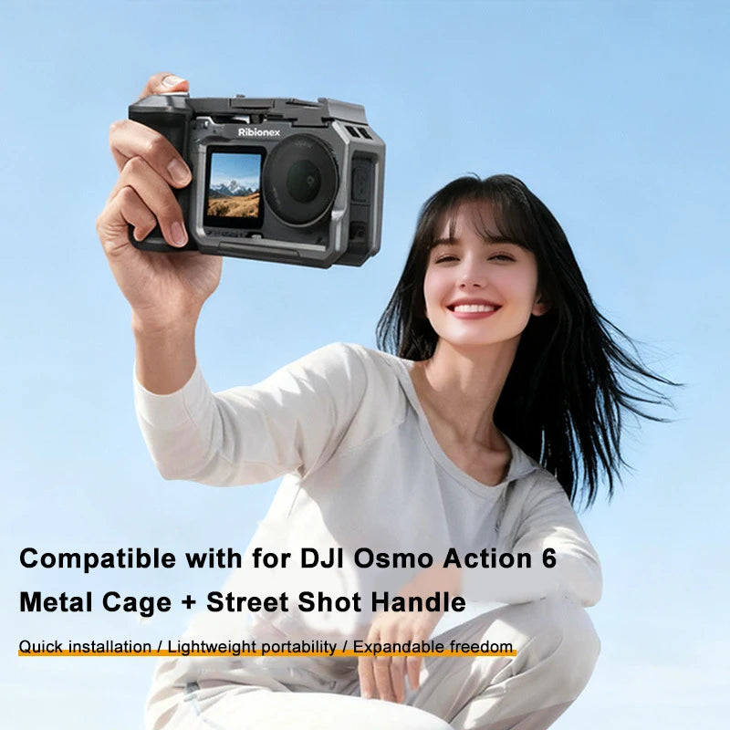 Rabbit Cage Street Grip Holder for DJI Osmo Action 6 Vlog Camera Cage Rig Axl