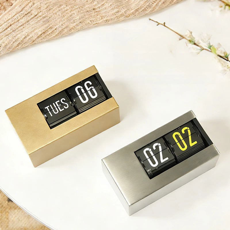 Flip Clock Calendar Desk Clock – Silent Minimalist Tabletop Decor Flip Desk Clock Axl