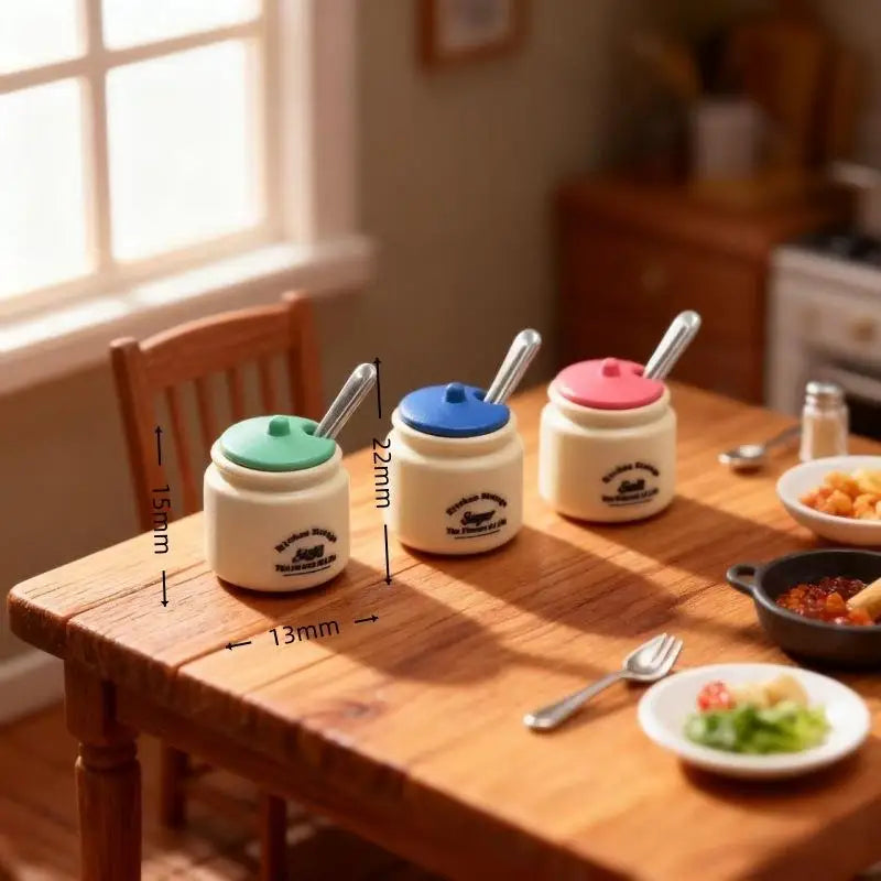3-Piece 1/12 Dollhouse Miniature Seasoning Jar Set | Kitchen Dollhouse Accessories Axl