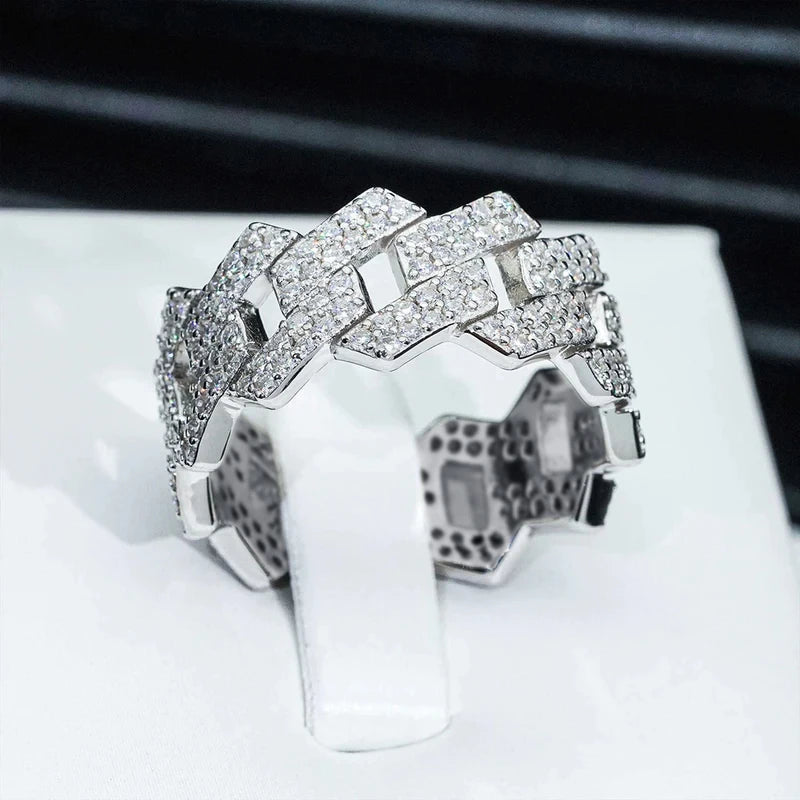 Huitan Silver Chain Ring – Micro Pavé Cubic Zirconia Women Fashion Ring Axl