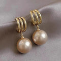 Huitan Champagne Simulated Pearl Drop Earrings | Women Pearl Drop Earrings Axl E5657