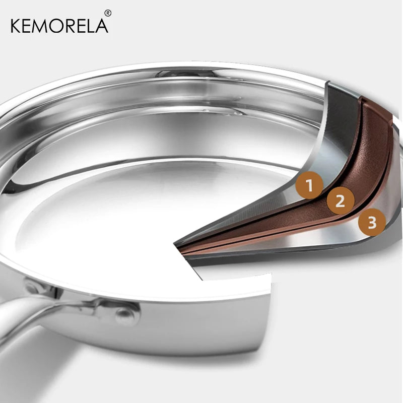 KEMORELA 304 Stainless Steel Uncoated Skillet | Multi-Size Stainless Steel Skillet Axl