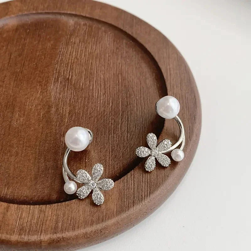 Pearl Flower Drop Earrings – Cubic Zirconia & Simulated Pearl Drop Earrings Axl
