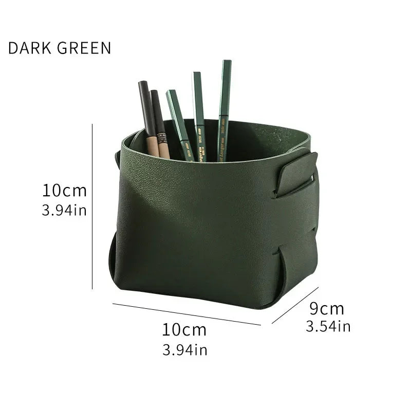 Nordic PU Leather Collapsible Desktop Storage Box – Pen & Makeup Desktop Storage Box Axl Green
