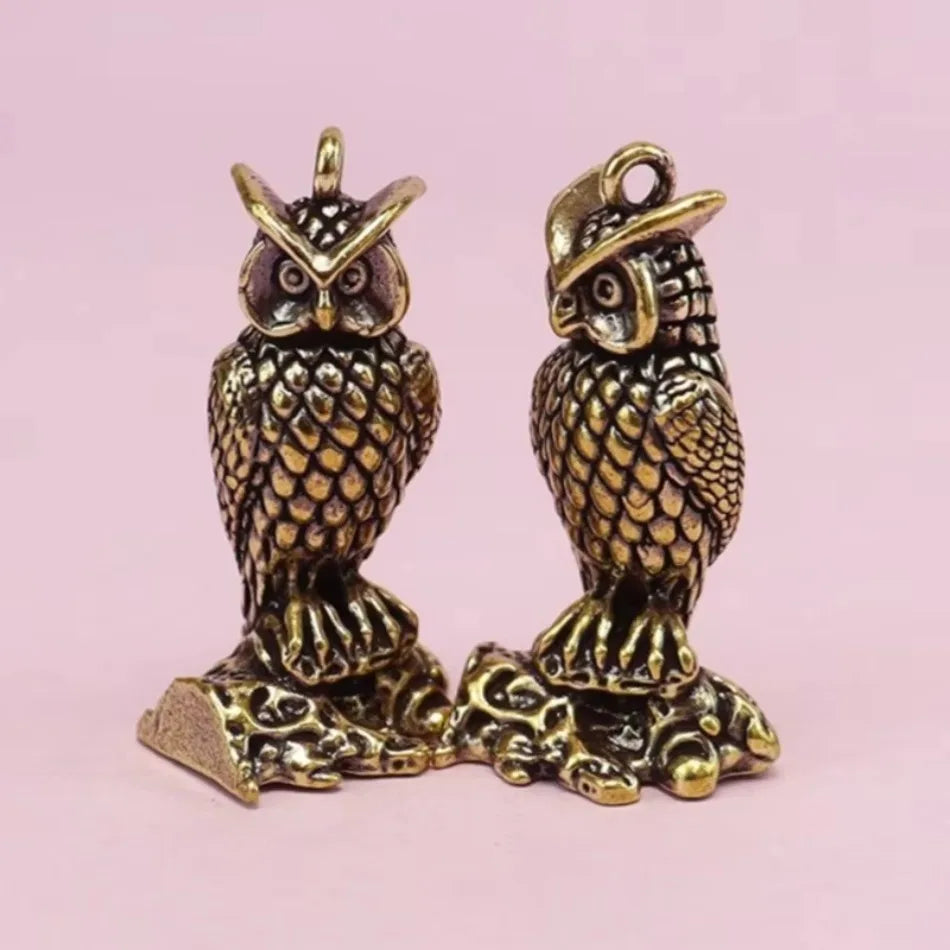 Retro Brass Owl Miniature Statue | Copper Desktop Ornament Miniature Figurine Axl