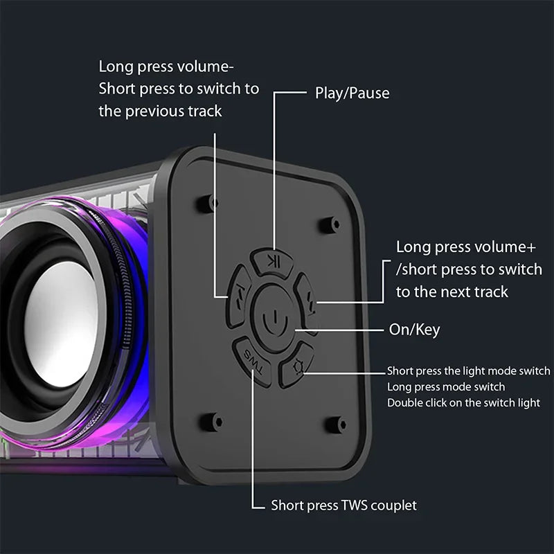 V8 Transparent Mecha Bluetooth Speaker RGB TWS Subwoofer Portable Bluetooth Speaker Axl