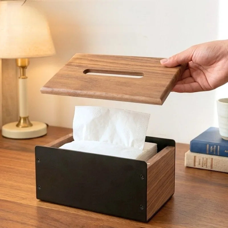 Wooden Vintage Tissue Box Cover – Black Walnut Napkin Case Tissue Box Cover Axl