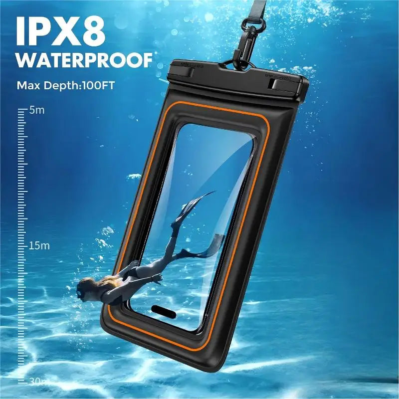 Floating Waterproof Phone Pouch IPX8 with Lanyard | Up to 7" Waterproof Phone Pouch Axl