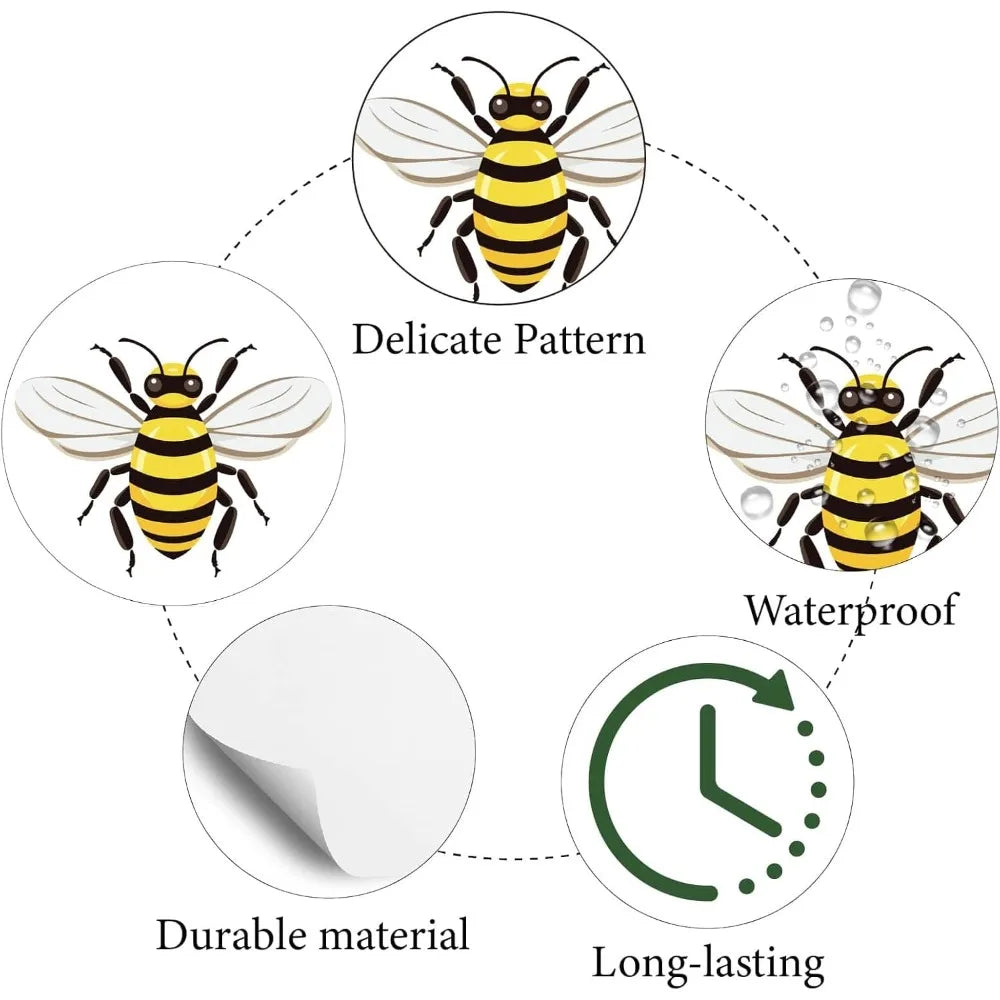 128Pcs Bee Round Stickers – Waterproof Self-Adhesive Cartoon Decals Craft Sticker Set Axl