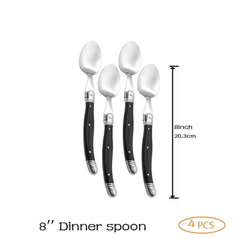 Laguiole Black Stainless Steel Cutlery Set – Fork Knife Spoon 2–10pc Flatware Cutlery Set Axl 4 PCS spoon