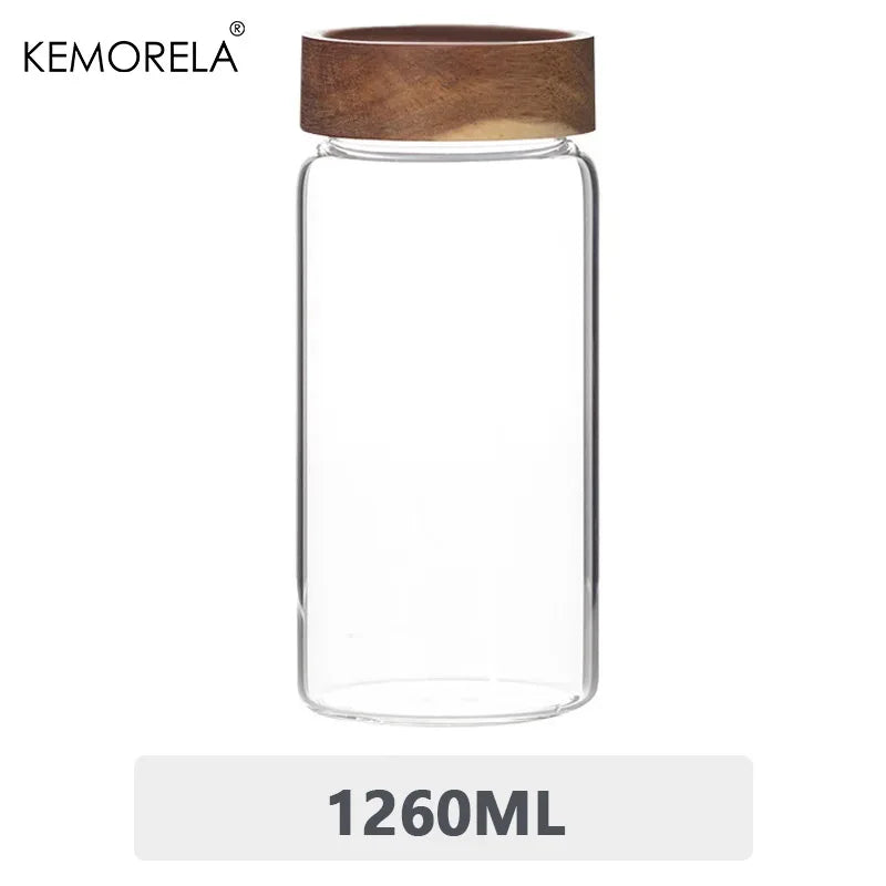 Glass Sealed Storage Jars with Wood Lid | Kitchen Organizer Glass Storage Jars Axl 1260ML