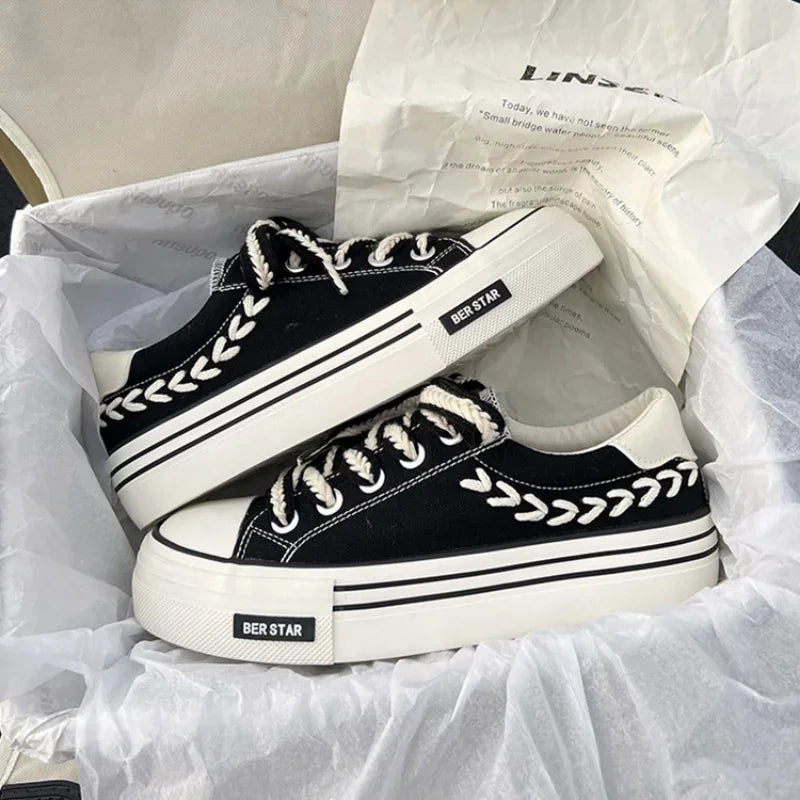 Women's Platform Canvas Chunky Sneakers | Height Boosting Platform Canvas Sneakers Axl