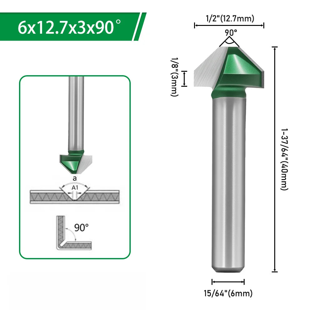 90° V-Groove Router Bit | 6mm 8mm 1/4" Shank Wood Milling Cutter V-Groove Router Bit Axl 6mm China Mainland
