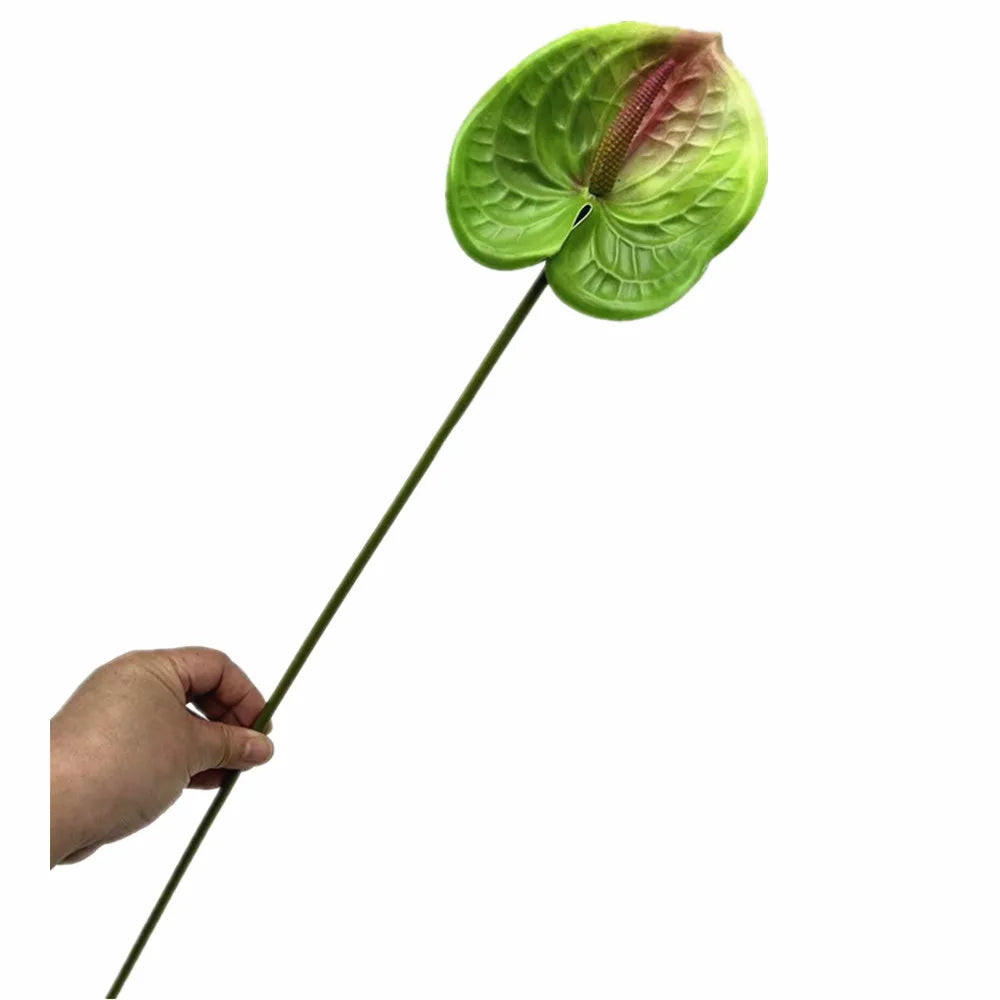 Real Touch PU Anthurium Artificial Flower Branch 61cm Stem Artificial Flower Branch Axl green