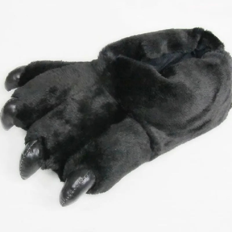 Men's Fluffy Animal Print Slippers | Bear Paw Faux Fur Slides Novelty Fluffy Slippers Axl