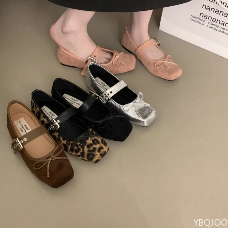 Women's Square Toe Ballet Flats – Bow Mary Jane Shoes Ballet Flats Axl