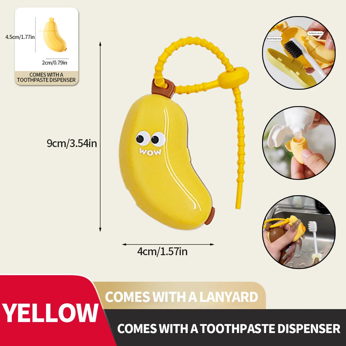 Travel Toothbrush Head Cover & Toothpaste Storage Box Toothbrush Travel Case Axl yellow