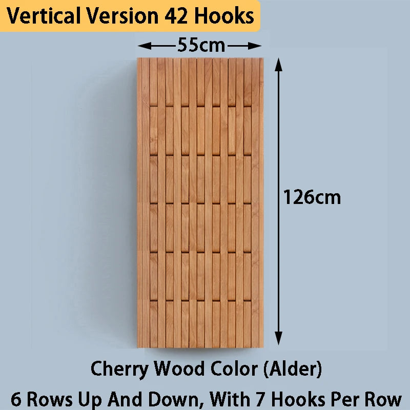 Solid Wood Wall-Mounted Coat Rack – Piano Key Hook Design Wall-Mounted Coat Rack Axl Alder 55X126CM