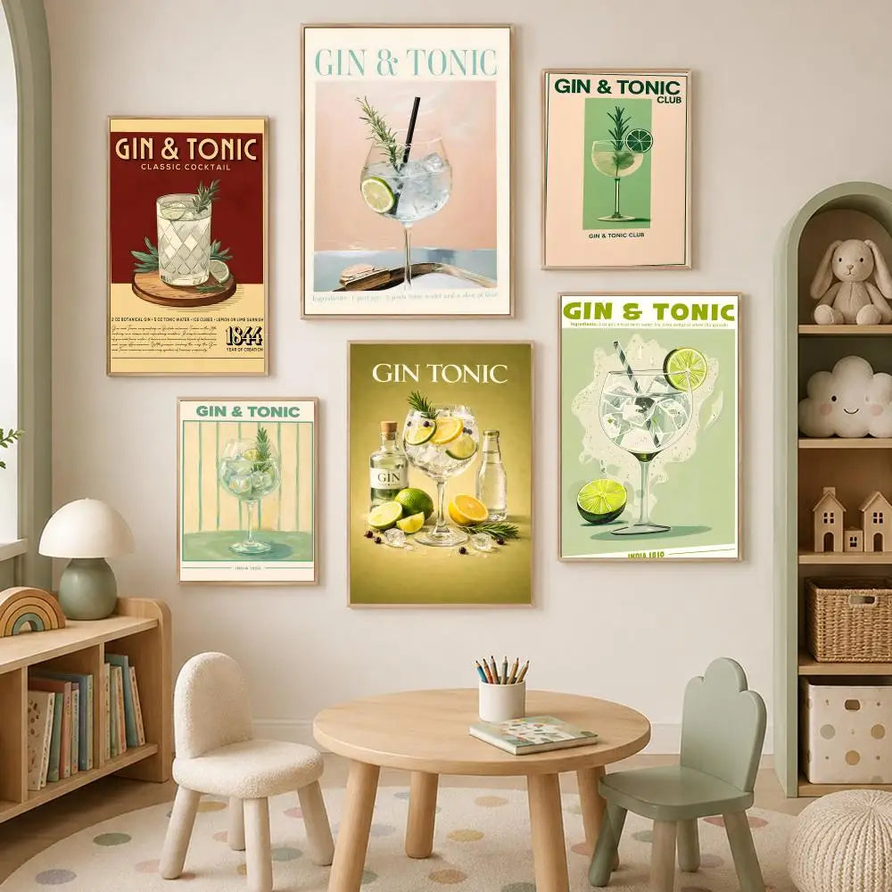 Gin & Tonic Cocktail Wall Art Poster – Self-Stick HD Waterproof Wall Art Poster Axl