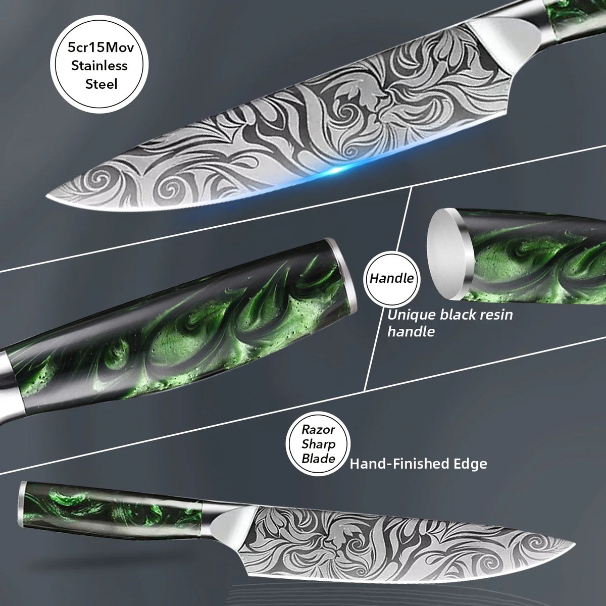 Damascus Pattern Kitchen Knife Set – Sharp Stainless Steel Kitchen Knife Set Axl
